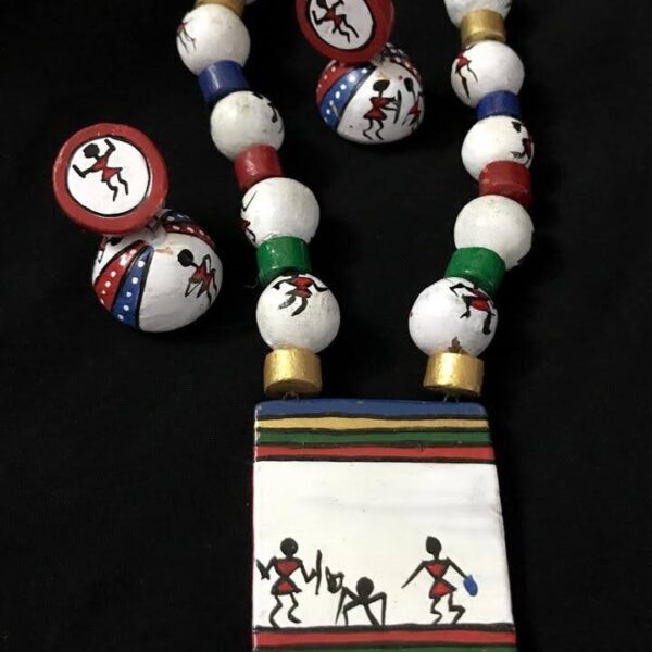 Hand-Painted Terracotta Folk Art Jewellery Set – Necklace & Earrings
