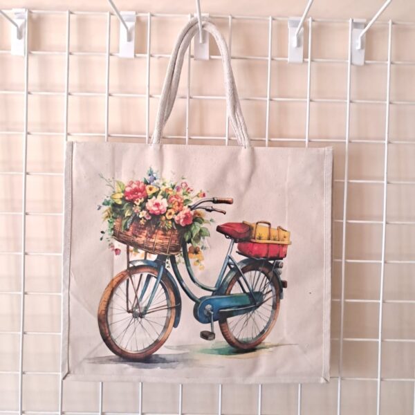 Floral Bicycle Printed Canvas Tote Bag